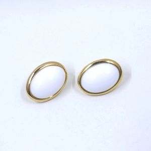 Trifari White Oval Lucite Pierced earrings